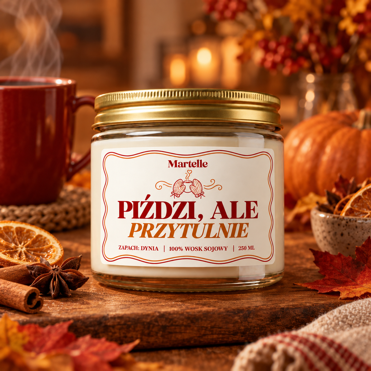 Piździ ale przytulnie – świeca sojowa (250 ml)