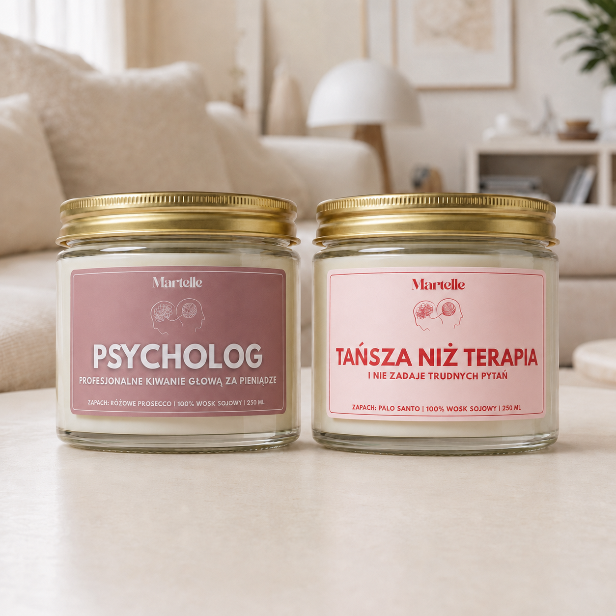 Zestaw świec „Tańsza niż terapia” – prezent dla psychologa