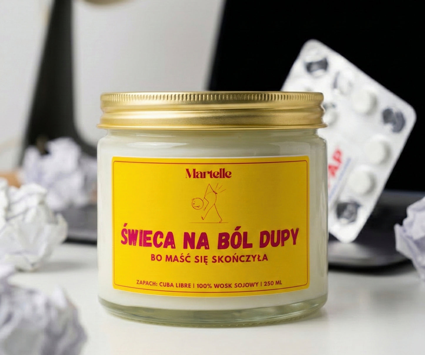 Świeca na ból dupy - świeca sojowa (250 ml)